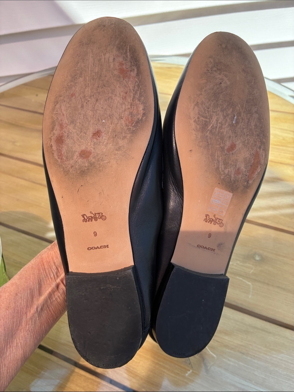 Coach Black Leather Loafers with Gold Chain Accent - Picture 5 of 8
